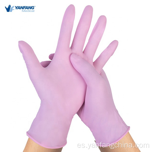 Guantes de nitrilo médico de polvo rosado desechable